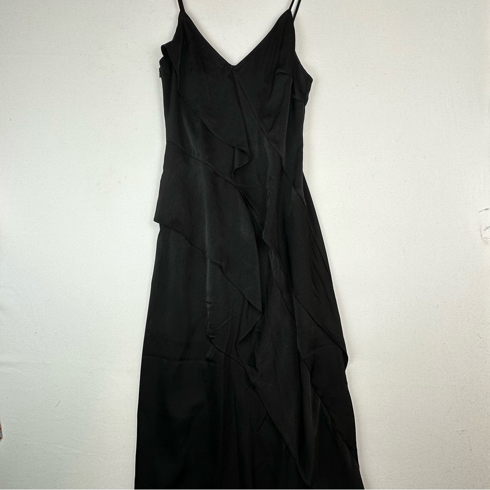 YH & CO Side Tiered Satin Spaghetti Strap Midi Dress NWT Party Evening